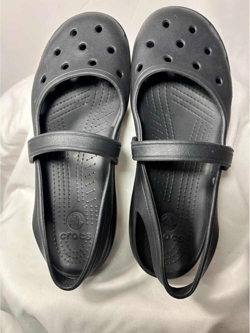 Crocs Shayna Mary Jane Shoes Womens Black Slip On Comfort Sandals Flats Sz 9W